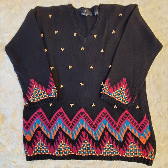 Carole Little Aztec Beads Sweater Sz S Cottagecore Grandma Core Y2K Ramie Cotton - Picture 7 of 9